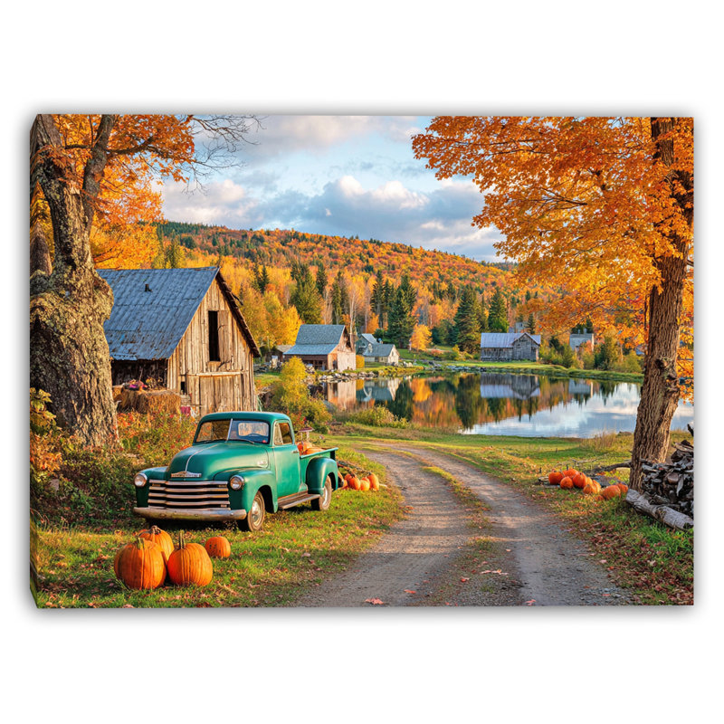 «Pumpkin Farm by the Lake», art mural sur toile, H 36 po x l 48 po