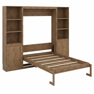 Lit escamotable moderne en bois avec tablettes et armoires de rangement intégrées