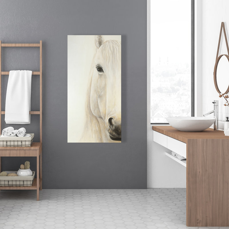 Half Portrait of a Smiling Horse - Beige Canvas Home Decor
