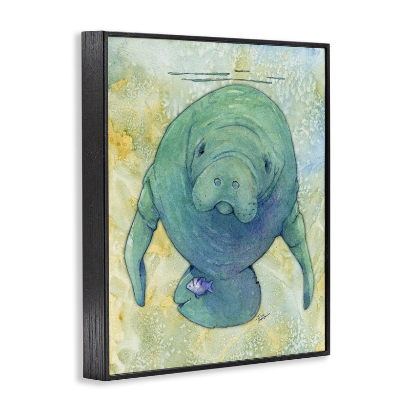 Stupell Industries Green Manatee Underwater, art de la giclée par Steve Vanderbosch, Giclée encadrée noir minuit