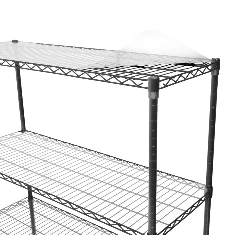 Étagère grillagée robuste à 3 niveaux d'une capacité de 1050 lb, tablette réglable avec doublures, extensible à 6 niveaux, L 48 po x P 18 po, H 96 po, noir