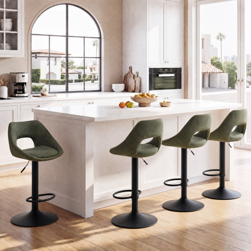 Upholstered PU Leather Bar Stools Modern Swivel Counter Stool with Hollow Backrest for Home Bar Kitchen