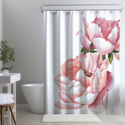 Floral – Polyester Shower Curtain, Dye Sublimation Print, 71" W × 74" L