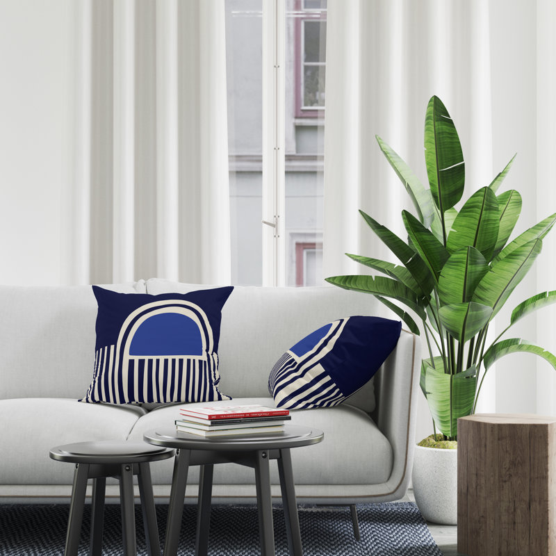 Jeté carré en polyester intérieur / extérieur, L 15 po x H 15 po, Bleu marine