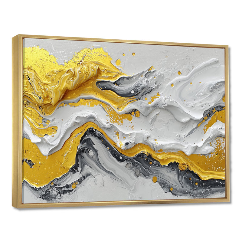 Amezcua - Abstract Large Wall Art, H 12 po x l 20 po, Cadre flottant, Doré
