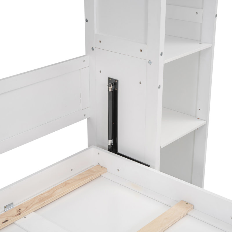 Lit escamotable double pleine grandeur avec tablettes et lumières DEL, blanc, Blanc, Lit double