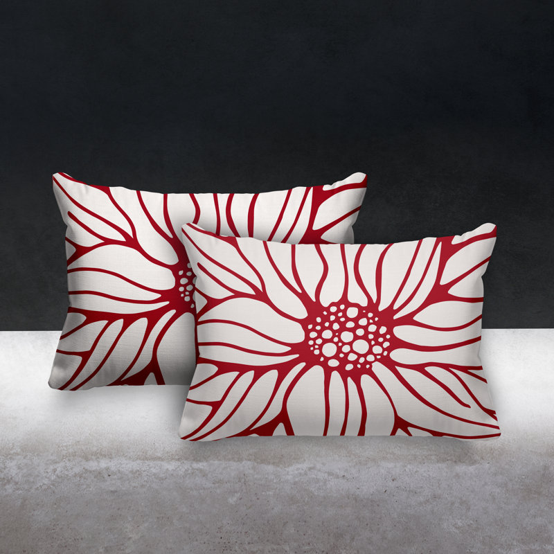 Floral Outdoor Reversible Throw Pillow, Red