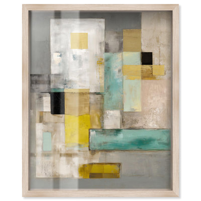Chromatic Cubes II Shadowbox Print Bathroom Wall Decor by Art Remedy, Blonde Frame, 16 x 20
