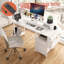Bureau de 47,3 po avec prise de courant, 2 supports pour écran, 2 tiroirs, pochettes latérales, facile à assembler, stabilité de la structure réversible, utilisation comme bureau à domicile, bureau d'ordinateur, table de jeu-110644358