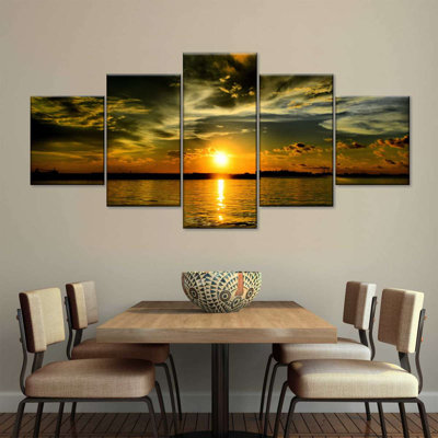 «Glowing Beach Sunset», ensemble de 5 pièces d'art mural sur toile