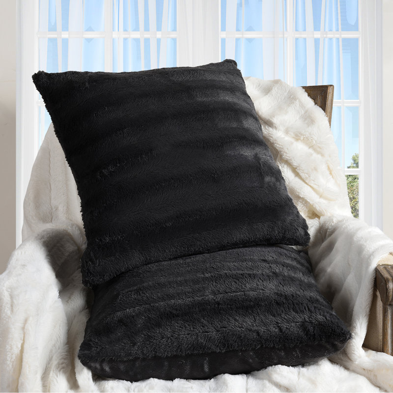 Gray Faux Fur 22" x 22" Throw Pillow Set