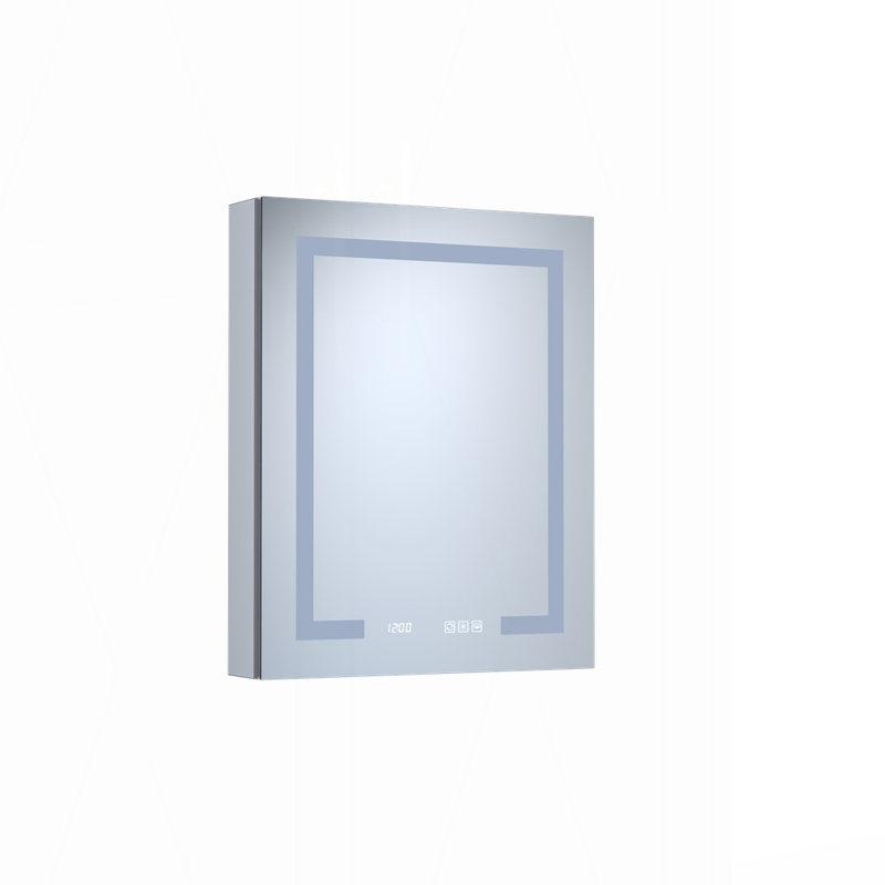 Armoire à pharmacie rectangulaire en aluminium argenté encastrable / à droite avec miroir DEL et horloge l 24 po x H 30 po