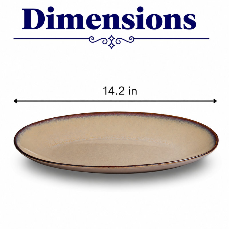 Assiette ovale en porcelaine SPLASH BEIGE | Plateau ovale à coupe vitale, | Va au micro-ondes et au lave-vaisselle