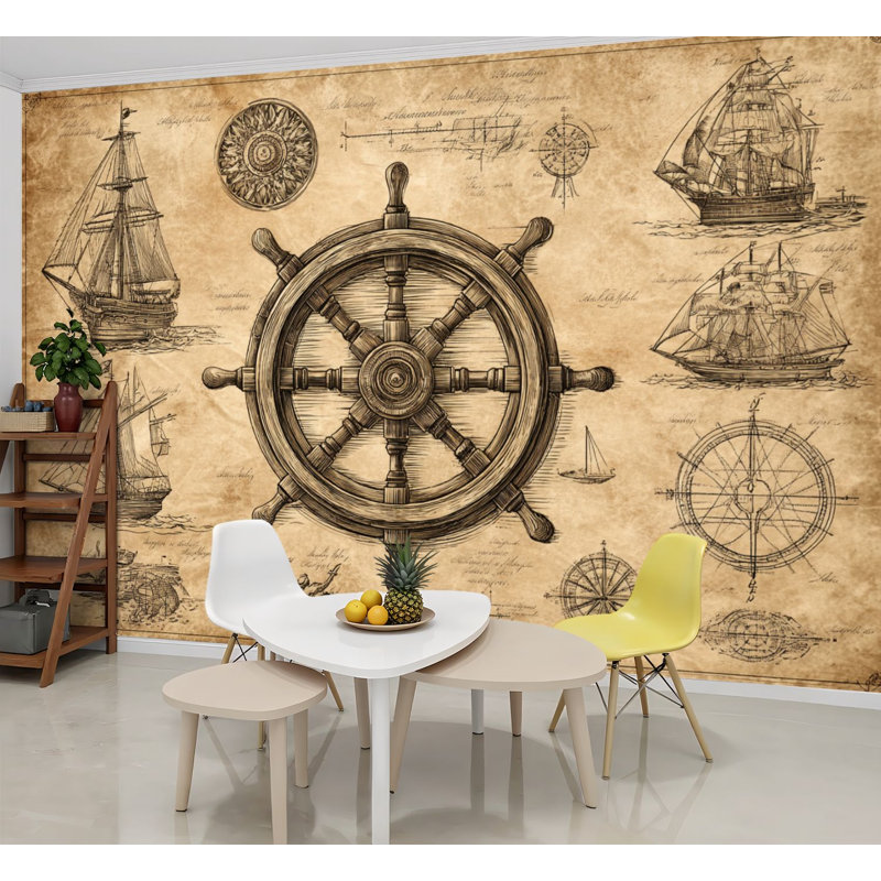 Papier peint adhésif auto-adhésif moderne pour la chambre à coucher Peel and Stick L 96 po x l 69 po avec boussole maritime