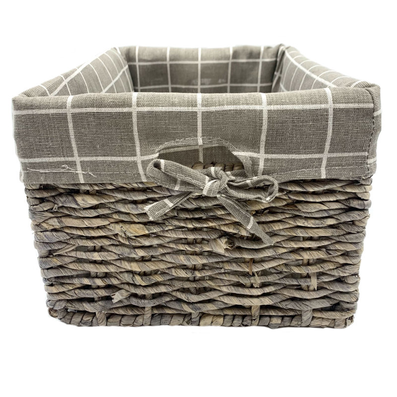 Panier de rangement rectangulaire en maïs tissé à la main - ensemble de 3 - doublure à carreaux crème, Brun clair