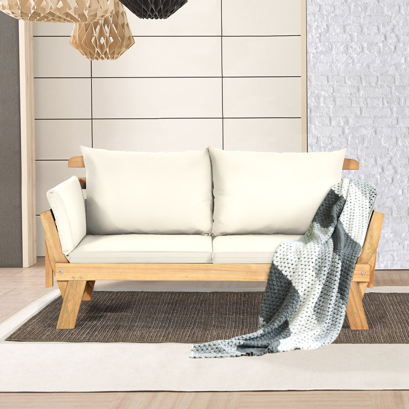 502.92cm Wide Acacia Garden Sofa with Cushions, Beige