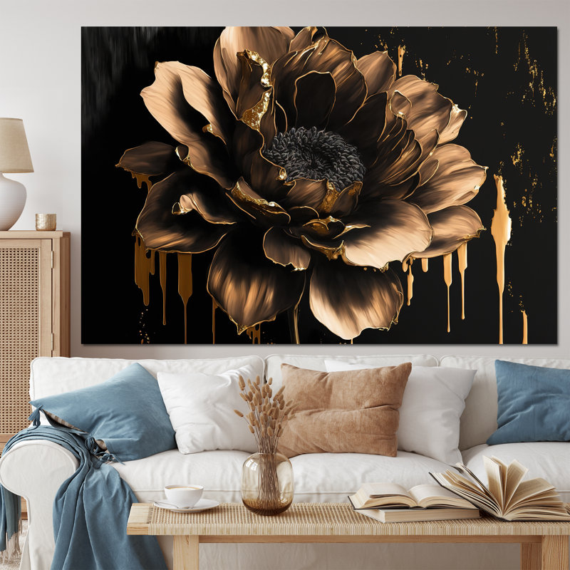 Noir et doré Dahlia - grand art mural Dahlia