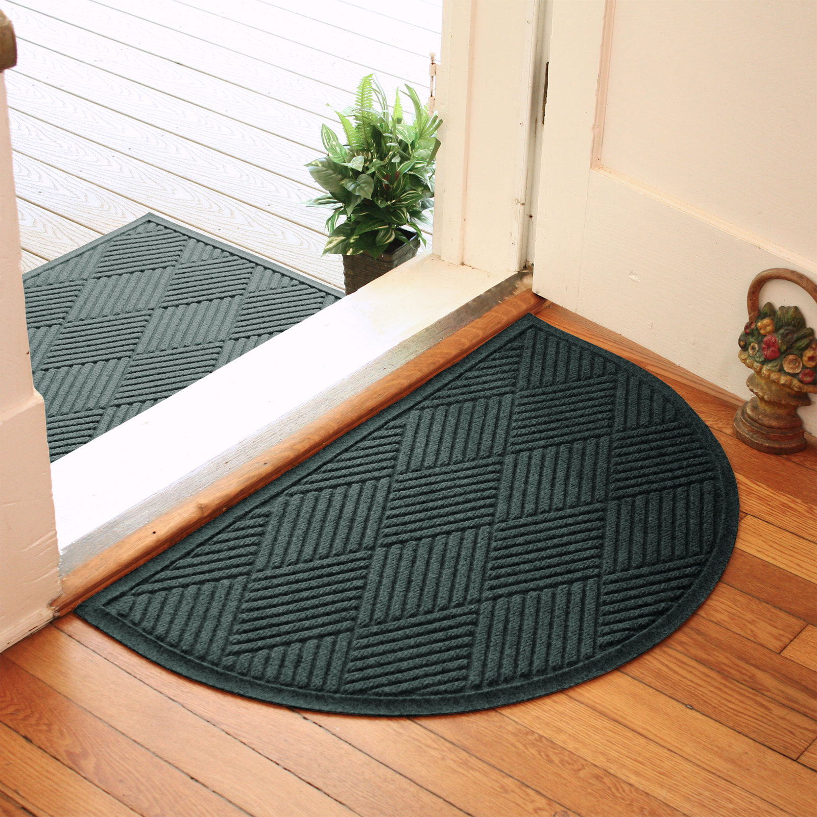 Waterhog Diamonds Indoor Outdoor Doormat, Evergreen, Half Oval 24" x 39"