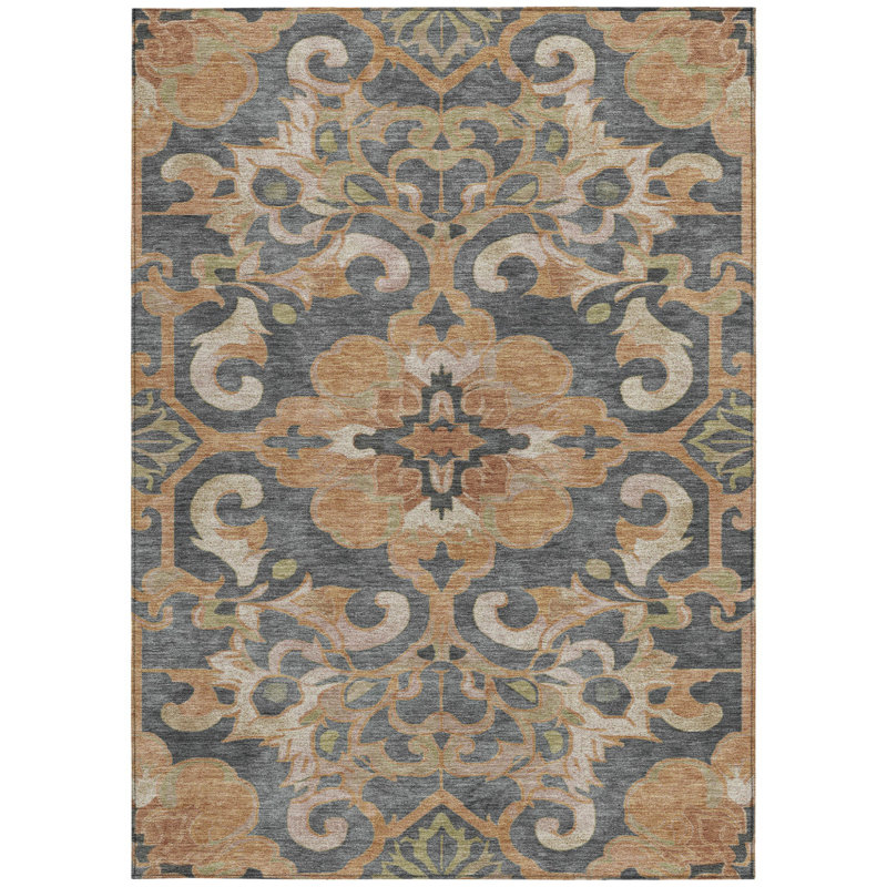 Tapis intérieur lavable en terre cuite et gris anthracite 9 pi x 12 pi