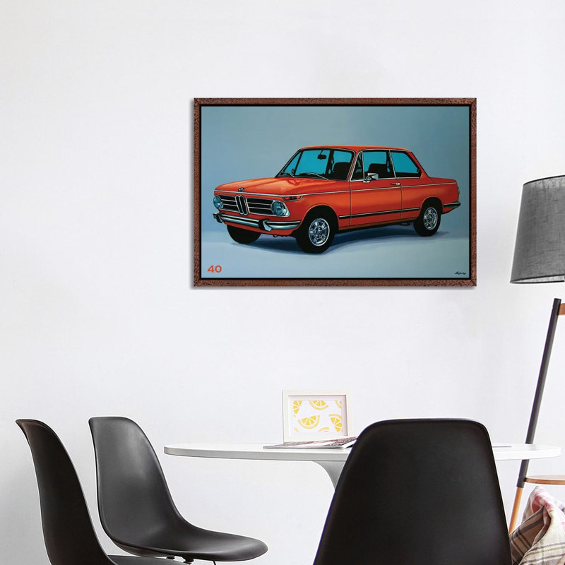 BMW 2002 1968 by Paul Meijering - Painting on Canvas, 101.6 cm H x 66.04 cm W, Brown Floater Frame
