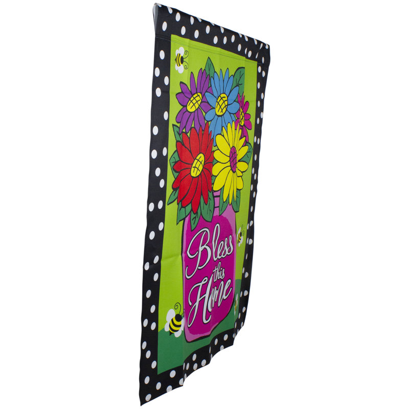 Green Polyester Seasonal House Flag with Floral Design, 28" x 40"