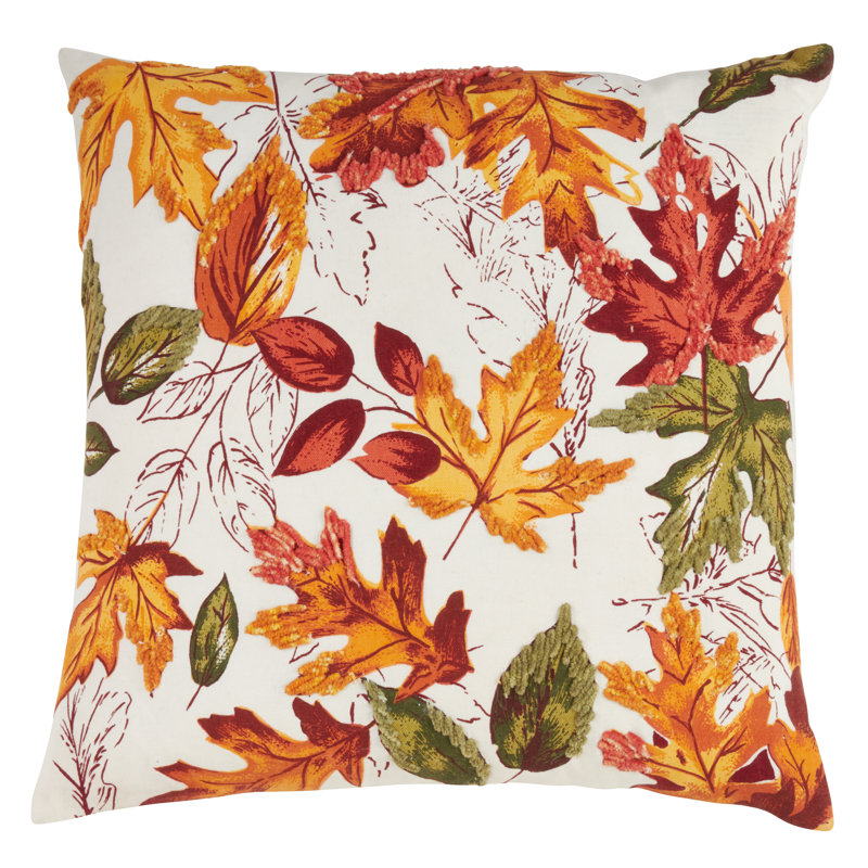 L'automne Collection Floral Cotton Pillow Cover, Feathers