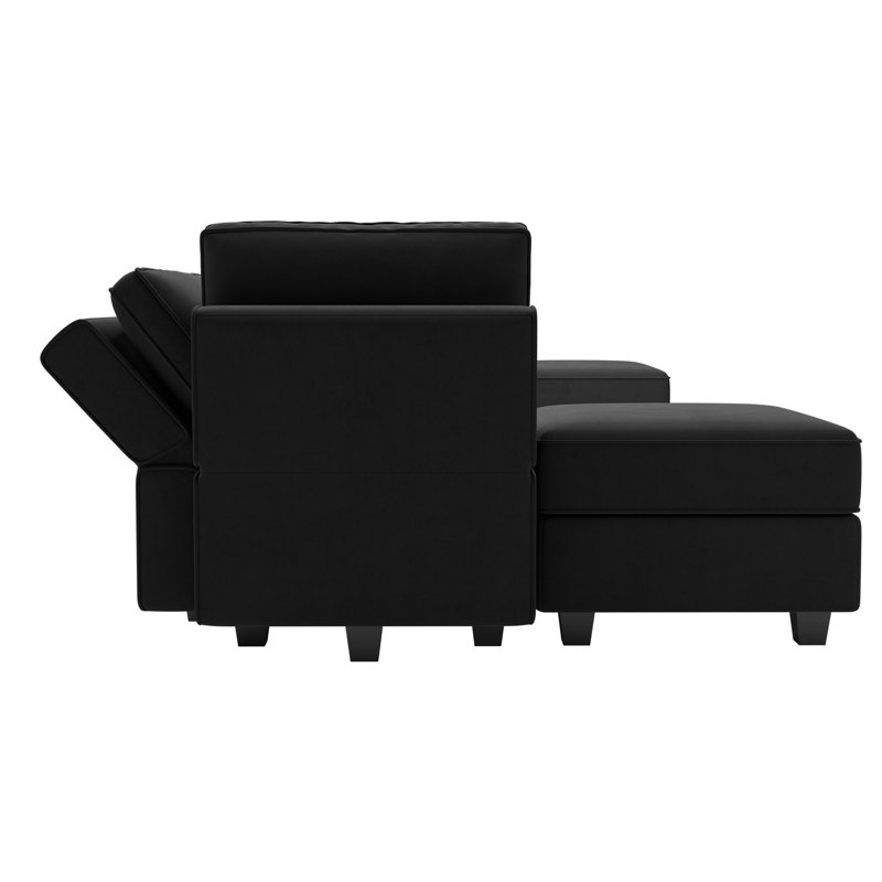 Grand canapé et méridienne modulaire rembourré en velours 7 pièces Ridoy, Velours noir