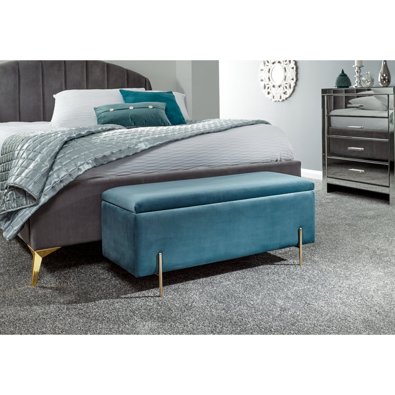 Baringer Velvet Upholstered Bench with Flip Top, Teal