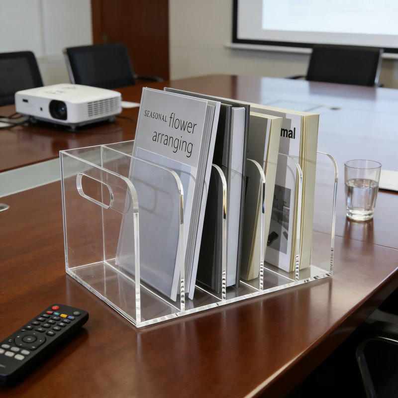 Organisateur de bureau en acrylique transparent avec 5 compartiments verticaux, un classeur polyvalent et un porte-revues pour le bureau, la maison ou l'école, solution de rangement de documents peu encombrante