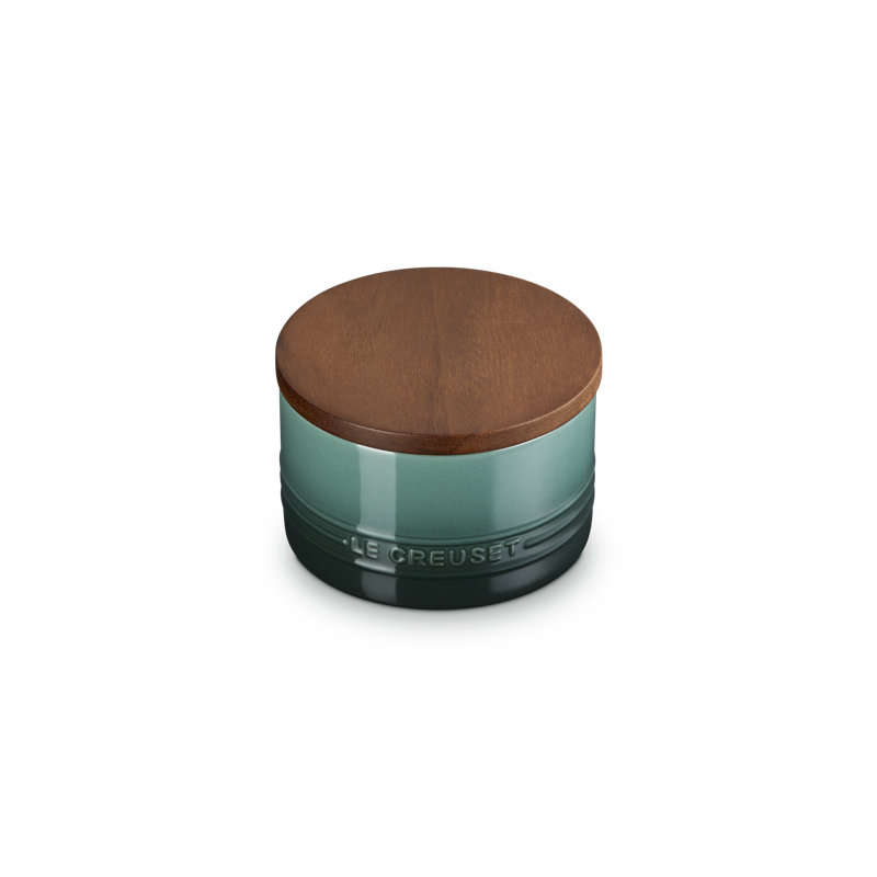 Le Creuset Stoneware Signature Canister With Wood Lid, 16 Oz., Cerise, Green