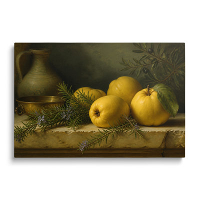 Peinture à l'huile multicolore de nature morte coing, art mural painterly pour le salon, la salle à manger et la chambre à coucher