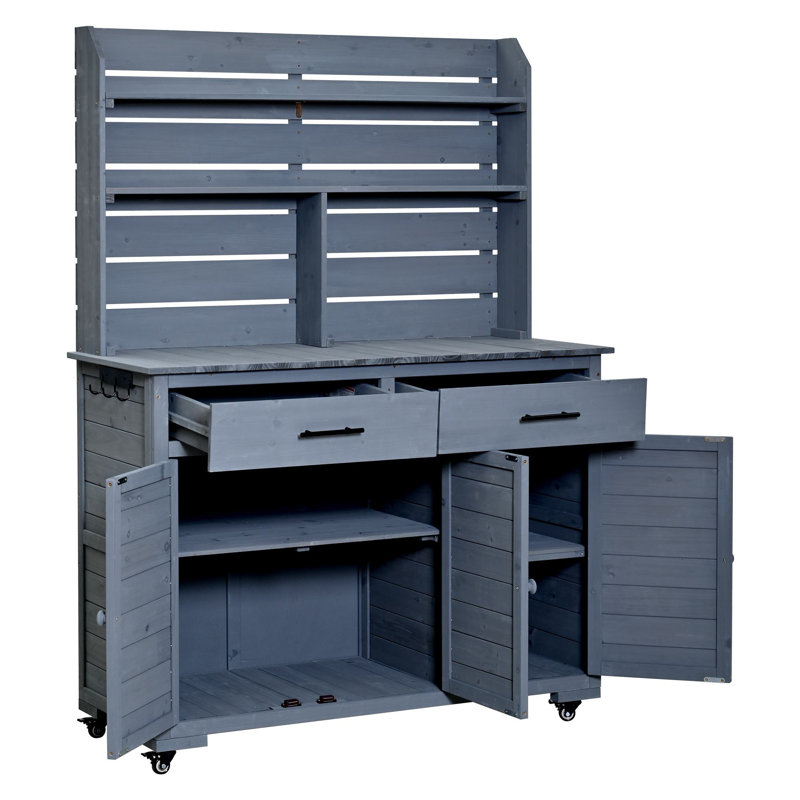 65''H  Outdoor Kitchen Island With Lockable Wheels, Gray