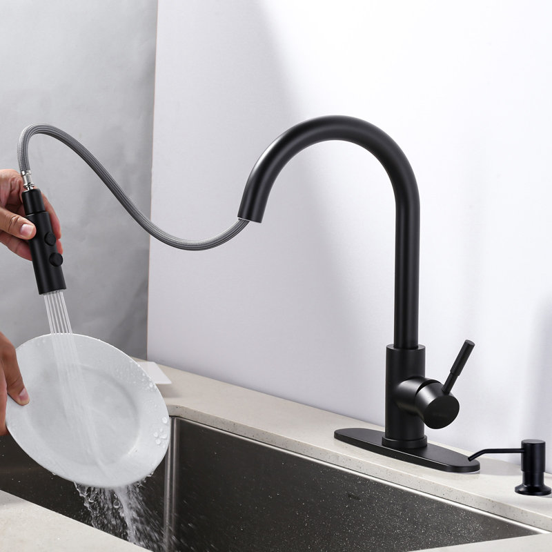 Matte Black Stainless Steel Single Handle Pull Down Kitchen Faucet