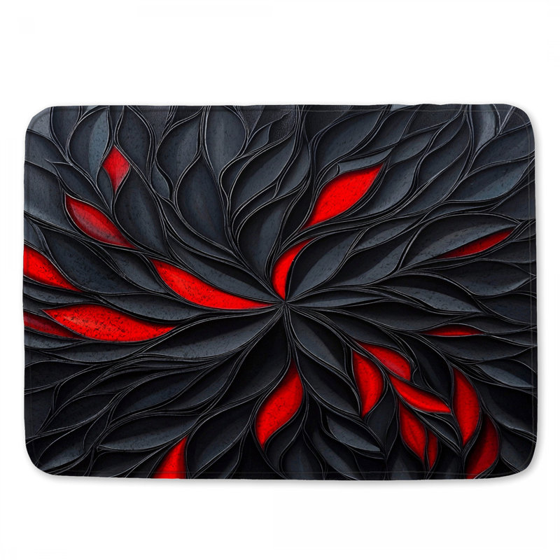 Tapis de bain noir à motif de pétales, L 24 po x L 17 po