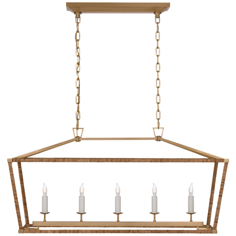 Darlana 5 - Light Kitchen Island Chandelier, Antique-Burnished Brass/Natural Rattan