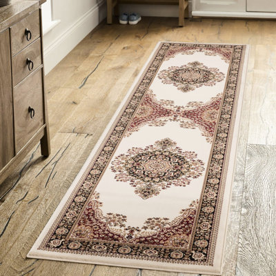 Tapis de couloir traditionnel en polypropylène multi-médaillons, 2 pi 7 po X 9 po 10 po, tapis décoratif classique orné pour animaux
