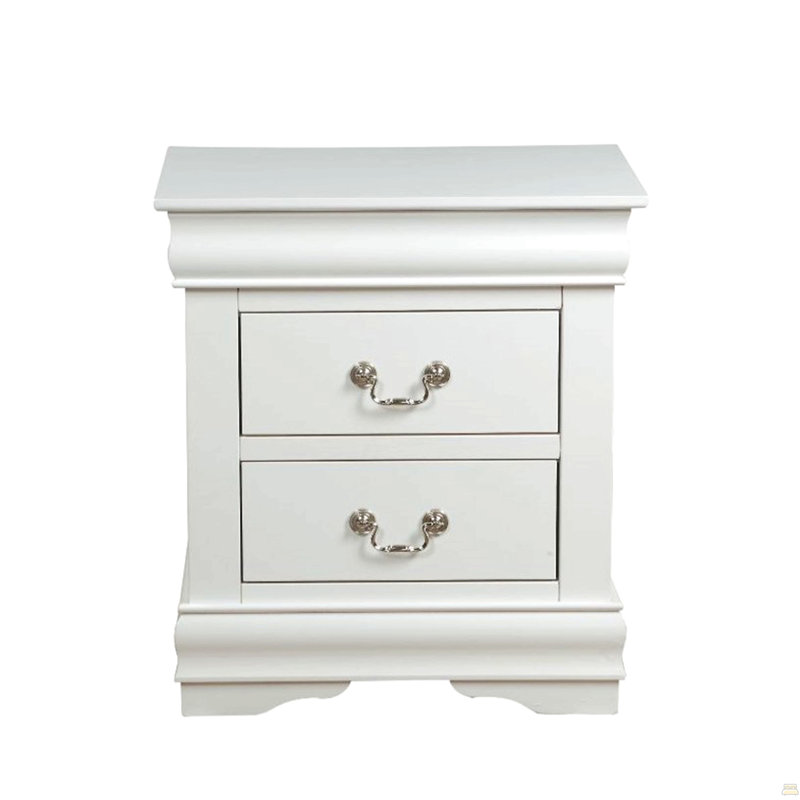 1Pc 2-Drawers Nightstand Wooden Bedroom Furniture, White