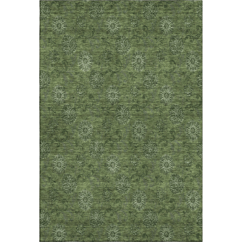 Premium Machine Washable Prisco Olive Rug, Rectangle 5' x 7'6"