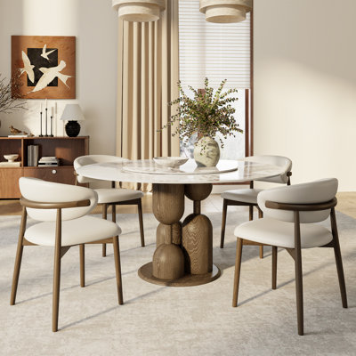 Ensemble de table de salle à manger 5 pièces Amberly pour 4, 1 table de cuisine Lazy Susan et 4 chaises