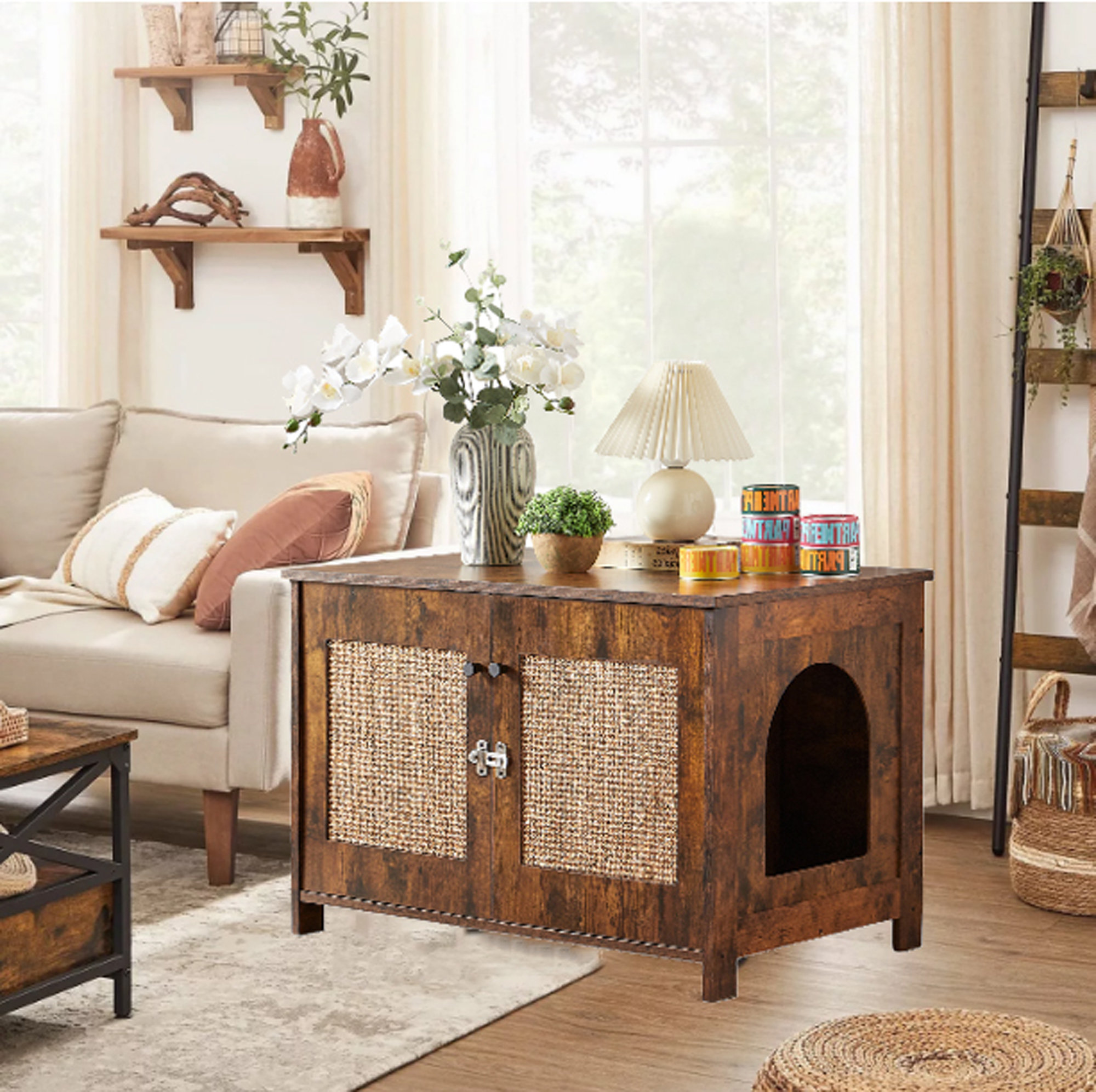 Tucker Murphy Pet™ Cat Litter Box Enclosure With Scratching Post And