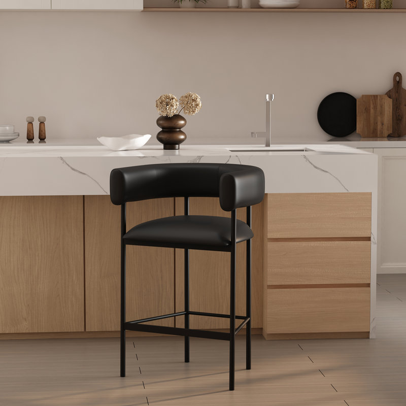 Tabouret de comptoir Onda, Noir, Tabouret de comptoir (siège d'une hauteur de 27 p