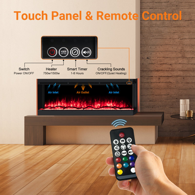 Othoson 3 Sided Electric Fireplace, Remote Control Fireplace, Realistic RGB LED, 18" H x 70" W x  7" D