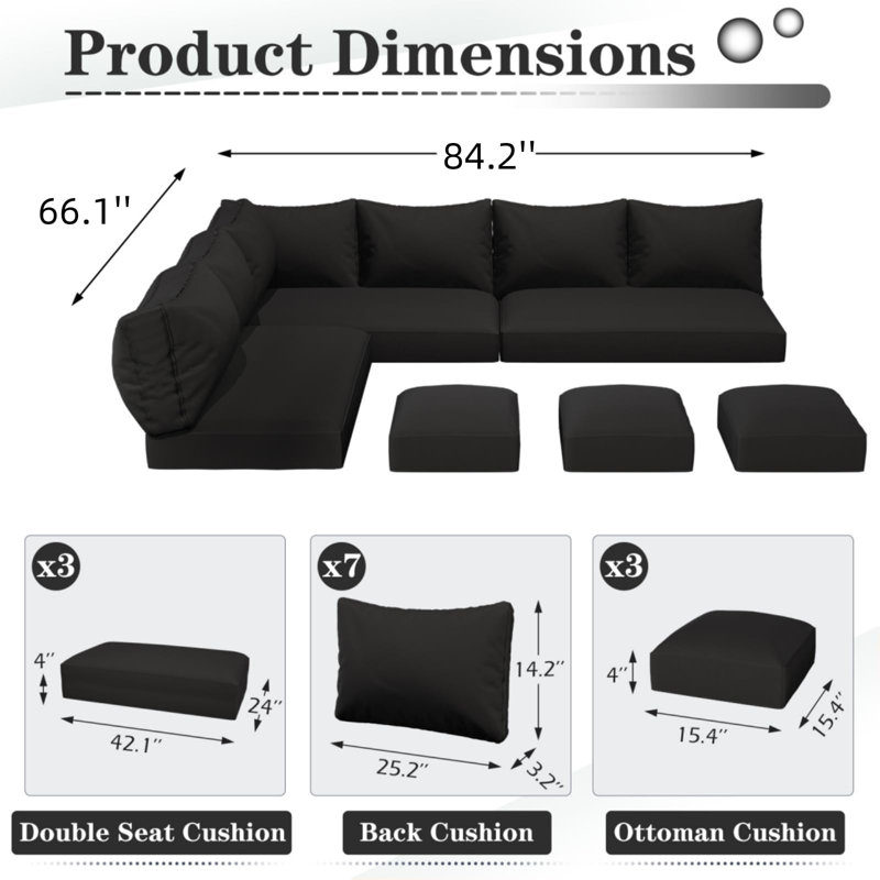 Outdoor Water-Resistant Replacement Cushions For Patio Conversation Sets, Black