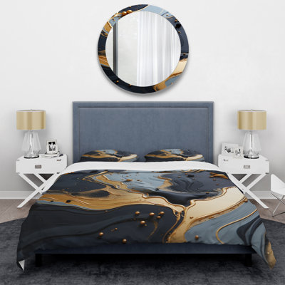 Ensemble de housse de couette en marbre Gold and Grey Volcano Fusion II - Abstract