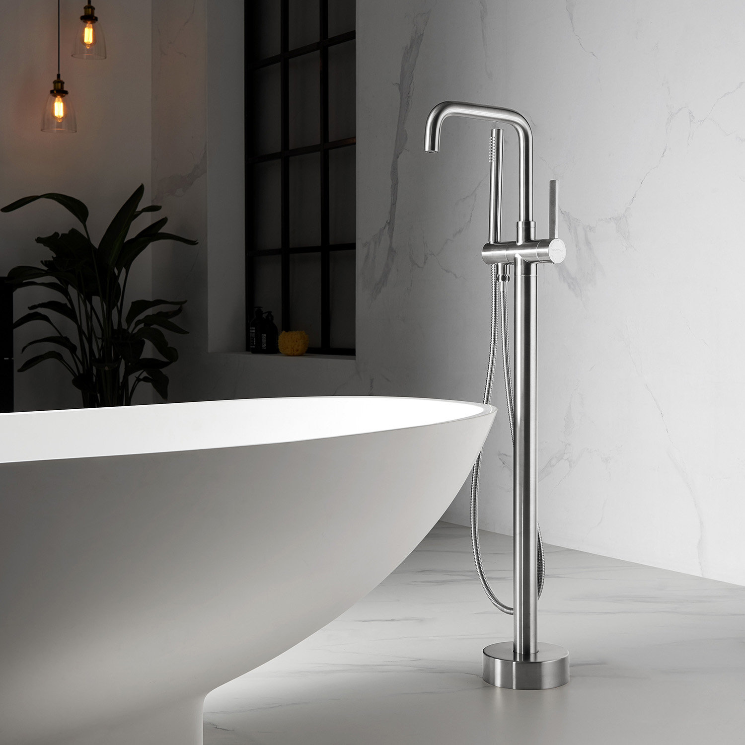 Delara Freestanding Tub Filler with Diverter, Brushed Nickel