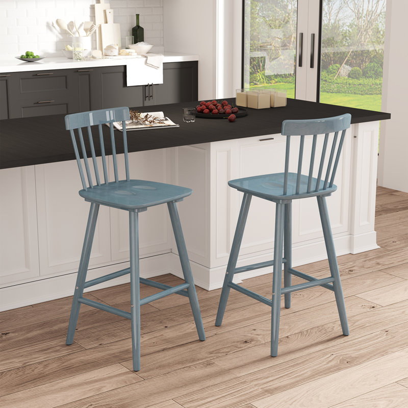 38.5" H Solid Wood Slat Back Counter Stool (Set of 2), Gray