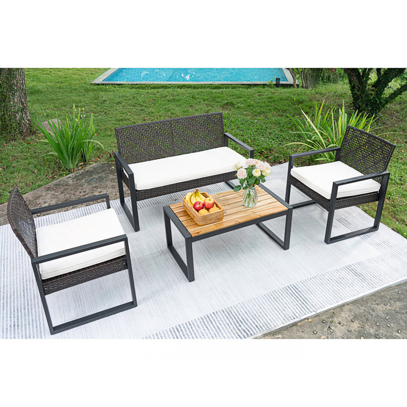 4-Piece Patio Furniture Set, Beige, Black