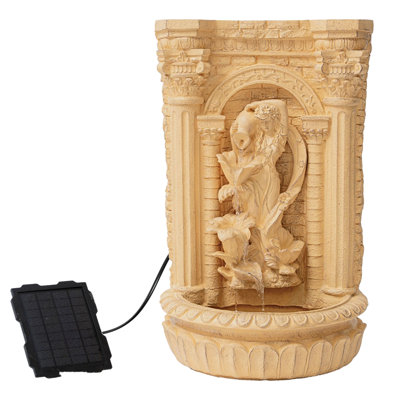  Fontaine murale 30,3 "à énergie solaire avec statue de demoiselle d'or, conception de cascade de pierre antique pour jardin, décoration de jardin et bain d'oiseaux, polyrésine