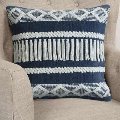 Housse de coussin carrée en mélange de coton à franges