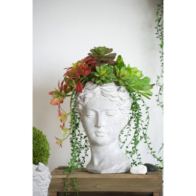 Large Cement Head Garden Decor - 1100Ml, 7.08X6.88X10.31 Inches, Gray Greek Style Planter For Home 8.3Lbs,